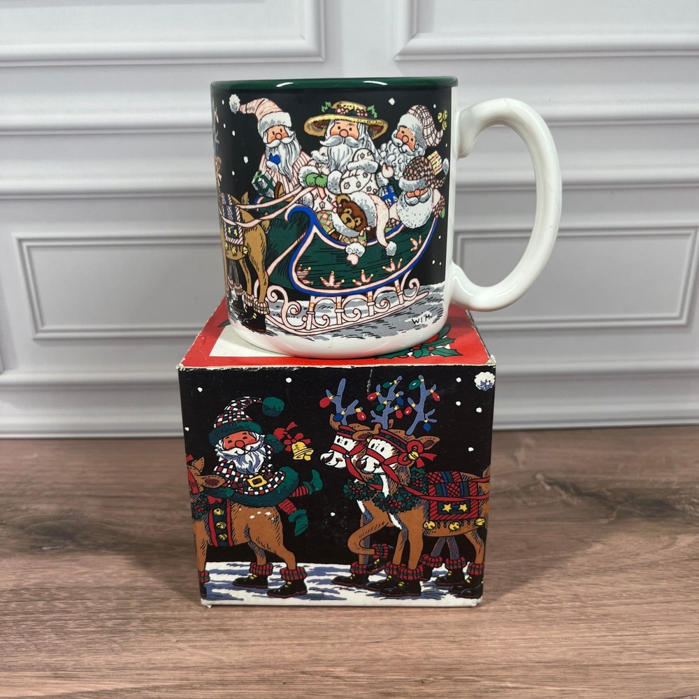 Potpourri Designs Mug Unisex 11oz Black Santa Sleigh‎ Ride Wim Schimmer 1994 Box